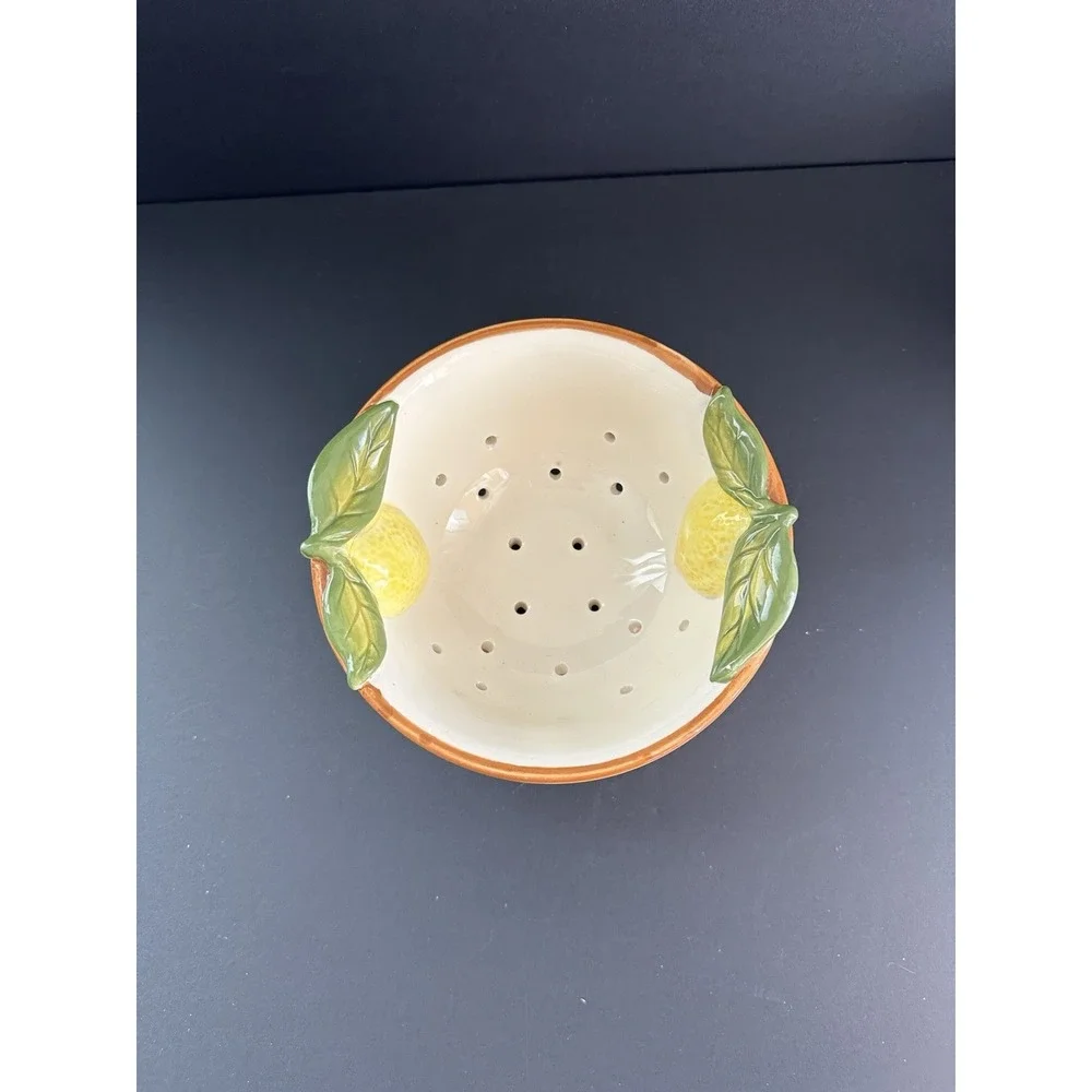 Ceramic Lemon Colander Bowl Footed Strainer Fruit Berry Italian Kitchen Decor